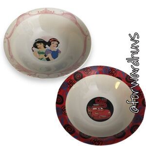 Disney Ceramic Bowls - Snow White, Jasmine, and CARS - 7 Inches (Set of 2)